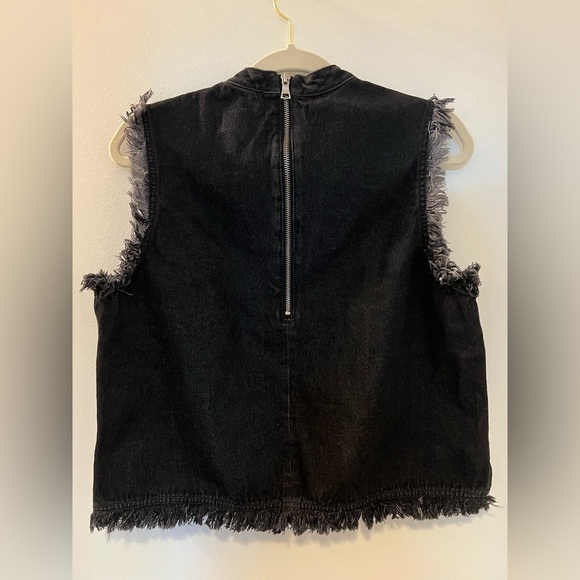 GAP 1969 Black Denim Mock Neck Frayed Raw Hem Jean Shell Sleeveless Tank, Size M - Picture 4 of 8